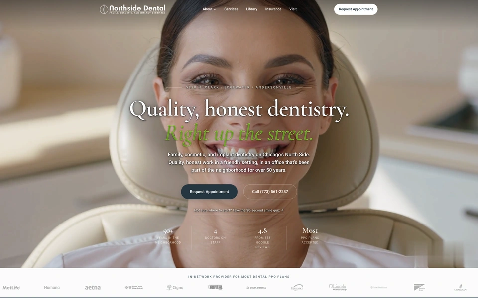 Northside Dental’s homepage, designed by WTM Studio.